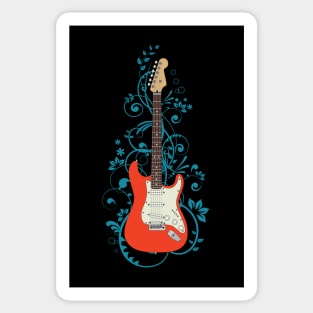 Red S-Style Electric Guitar Flowering Vines Sticker